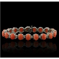 14KT White Gold 16.34ctw Pink Coral and Diamond Bracelet