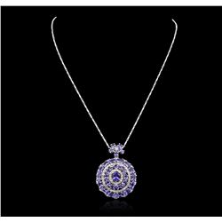 14KT White Gold 12.68ctw Tanzanite and Diamond Pendant With Chain