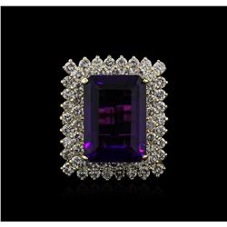 14KT Yellow Gold 16.80ct Amethyst and Diamond Ring