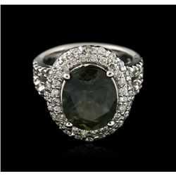 14KT White Gold 6.58ct Green Sapphire and Diamond Ring