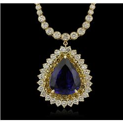 14KT Yellow Gold 20.44ct GIA Certified Tanzanite and Diamond Necklace