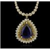 Image 1 : 14KT Yellow Gold 20.44ct GIA Certified Tanzanite and Diamond Necklace
