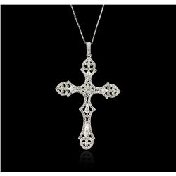 14KT White Gold 0.88ctw Diamond Cross Pendant With Chain