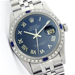 Rolex Stainless Steel Diamond and Sapphire DateJust Men's Watch