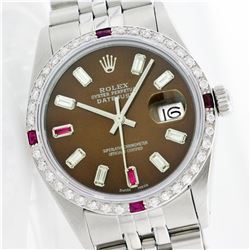 Rolex Stainless Steel Diamond and Ruby DateJust Men's Watch