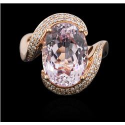 14KT Rose Gold 7.41ct Kunzite and Diamond Ring