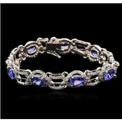 14KT White Gold 10.80ctw Tanzanite and Diamond Bracelet