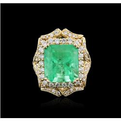 14KT Yellow Gold GIA Certified 10.21ct Emerald and Diamond Ring