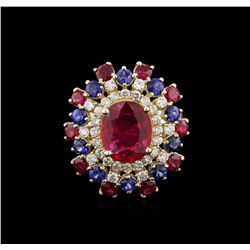 14KT Yellow Gold 4.68ctw Ruby, Sapphire and Diamond Ring