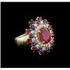 Image 2 : 14KT Yellow Gold 4.68ctw Ruby, Sapphire and Diamond Ring