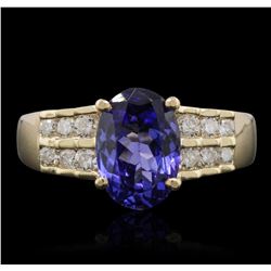 14KT Yellow Gold 2.20ct Tanzanite and Diamond Ring