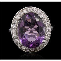 14KT White Gold 7.92ct Amethyst and Diamond Ring