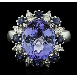 14KT White Gold 6.56ct Tanzanite, Sapphire and Diamond Ring