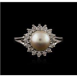 14KT White Gold Pearl and Diamond Ring