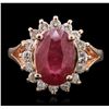 Image 1 : 14KT Rose Gold 4.59ct Ruby and Diamond Ring