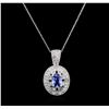 Image 2 : 14KT White Gold 0.80ct Sapphire and Diamond Pendant With Chain