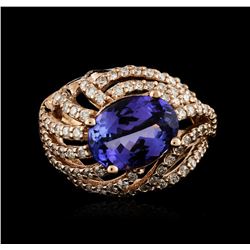 14KT Rose Gold 3.37ct Tanzanite and Diamond Ring