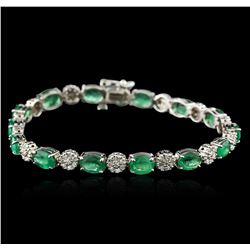 14KT White Gold 9.52ctw Emerald and Diamond Bracelet