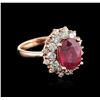 Image 2 : 14KT Rose Gold 4.41ct Ruby and Diamond Ring