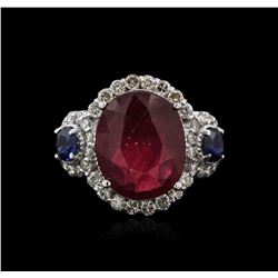 14KT White Gold 4.90ct Ruby, Sapphire and Diamond Ring