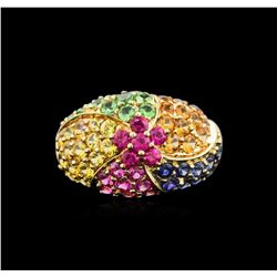 10KT Yellow Gold 0.46ctw Ruby, Multicolor Sapphire and Tsavorite Ring