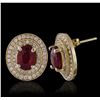 Image 2 : 14KT Yellow Gold 3.20ctw Ruby and Diamond Earrings