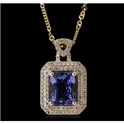 14KT Yellow Gold 3.17ct Tanzanite and Diamond Pendant with Chain