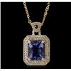 Image 1 : 14KT Yellow Gold 3.17ct Tanzanite and Diamond Pendant with Chain