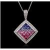 Image 2 : 14KT White Gold 2.45ct Sapphire and Diamond Pendant With Chain