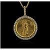 Image 2 : 14KT Yellow Gold 2.02ctw Diamond Coin Pendant With Chain