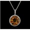 Image 2 : 14KT White Gold 4.57ct Quartz and Diamond Pendant With Chain