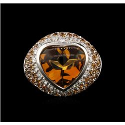 12.81ct Citrine, Yellow Sapphire and Diamond Ring - 18KT White Gold