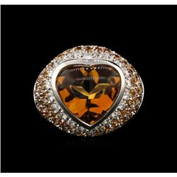 12.81ct Citrine, Yellow Sapphire and Diamond Ring - 18KT White Gold