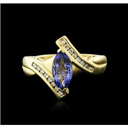 14KT Yellow Gold 0.99ct Tanzanite and Diamond Ring