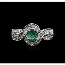 14KT White Gold 0.82ct Emerald and Diamond Ring