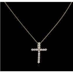 14KT Yellow Gold 1.00ctw Diamond Cross Pendant With Chain