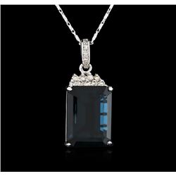 14KT White Gold 31.80ct Topaz and Diamond Pendant With Chain