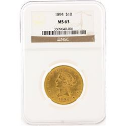 1894 NGC MS63 $10 Liberty Head Eagle Gold Coin