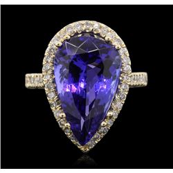 14KT Yellow Gold GIA Certified 8.69ct Tanzanite and Diamond Ring