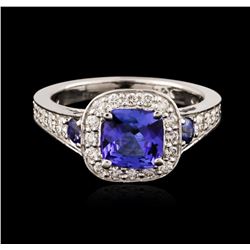 14KT White Gold 1.39ct Tanzanite, Sapphire and Diamond Ring