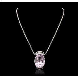 14KT White Gold 80.22ct Kunzite and Diamond Pendant With Chain