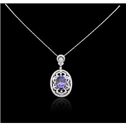 14KT White Gold 8.01ct Tanzanite and Diamond Pendant With Chain