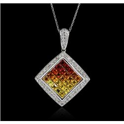 14KT White Gold 2.45ctw Multicolor Sapphire and Diamond Pendant With Chain