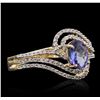 Image 2 : 14KT Yellow Gold 0.80ct Tanzanite and Diamond Ring