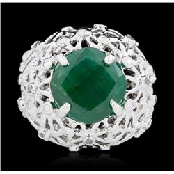 SILVER 9.68ct Emerald & White Topaz Ring