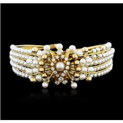 14KT Yellow Gold Pearl and Diamond Bangle Bracelet