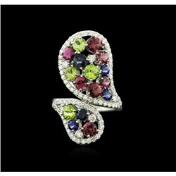 14KT White Gold 5.32ctw Multi Gemstone Ring