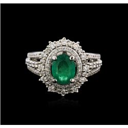 14KT White Gold 0.95ct Emerald and Diamond Ring