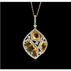 14KT Yellow Gold 7.44ctw Citrine and Diamond Pendant With Chain