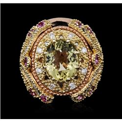 14KT Rose Gold 4.05ct Citrine, Amethyst and Diamond Ring